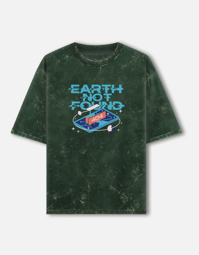 Earth Not Found - Unisex Acid Washed Oversized Tee Acid Washed Oversized T-Shirts Mango Kulfi Bottle Green XS