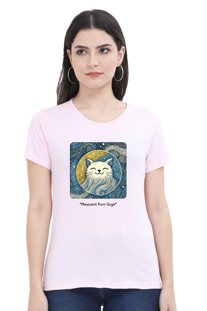 Mewcent Purr Gogh: Women's T-shirt Women's T-shirt Round Neck Mango Kulfi Light Baby Pink XS