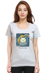 Mewcent Purr Gogh: Women's T-shirt Women's T-shirt Round Neck Mango Kulfi Grey Melange XS