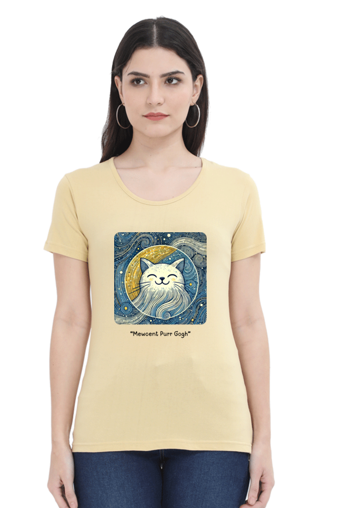 Mewcent Purr Gogh: Women's T-shirt Women's T-shirt Round Neck Mango Kulfi Beige XS