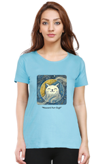 Mewcent Purr Gogh: Women's T-shirt Women's T-shirt Round Neck Mango Kulfi SkyBlue XS