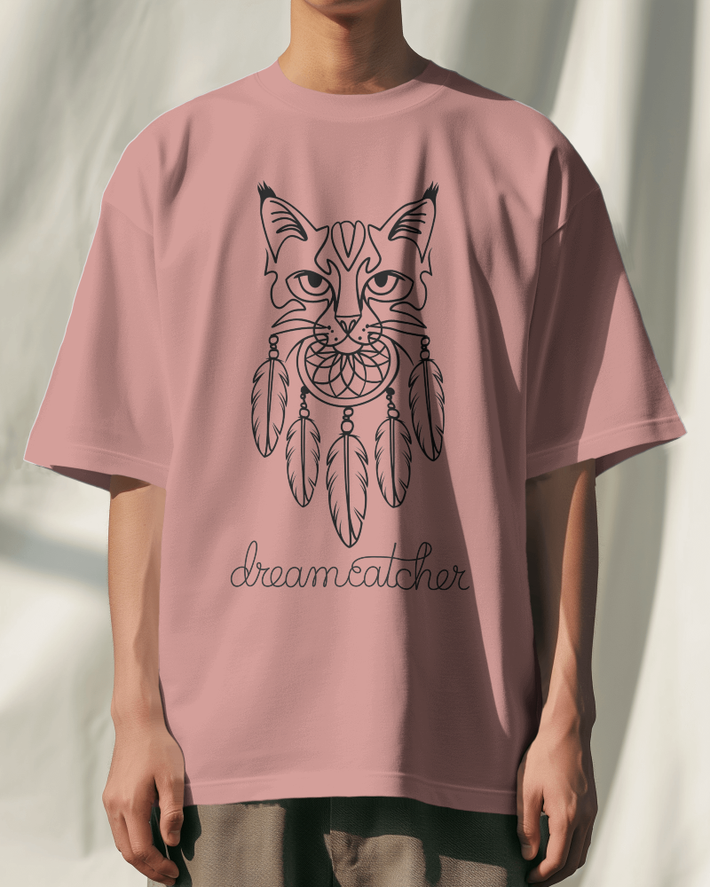 Dreamcatcher Cat: Terry Oversized T-Shirt Terry Oversized T-Shirt Mango Kulfi Flamingo XS