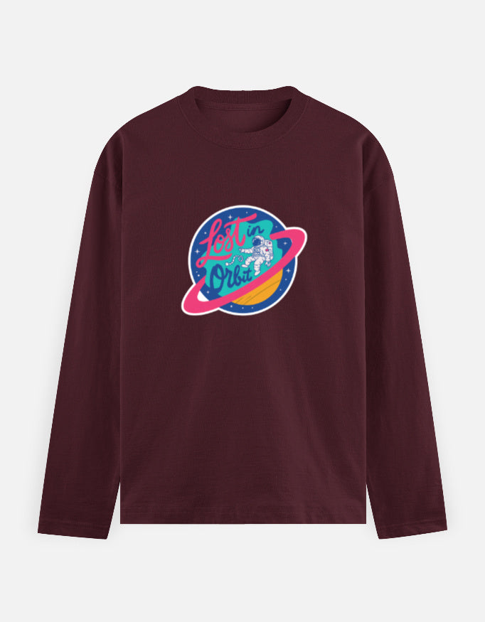Lost In Orbit - Men's Full Sleeve T-Shirt Men's Full Sleeve T-Shirt Mango Kulfi Maroon S