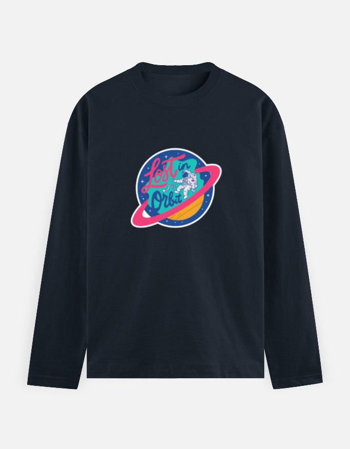 Lost In Orbit - Men's Full Sleeve T-Shirt Men's Full Sleeve T-Shirt Mango Kulfi Navy Blue S
