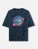 Lost In Orbit - Unisex Acid Washed Oversized Tee Acid Washed Oversized T-Shirts Mango Kulfi Navy Blue XS