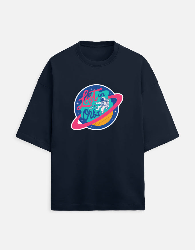 Lost In Orbit - Unisex Terry Oversized Tee Terry Oversized T-Shirts Mango Kulfi Navy Blue XS