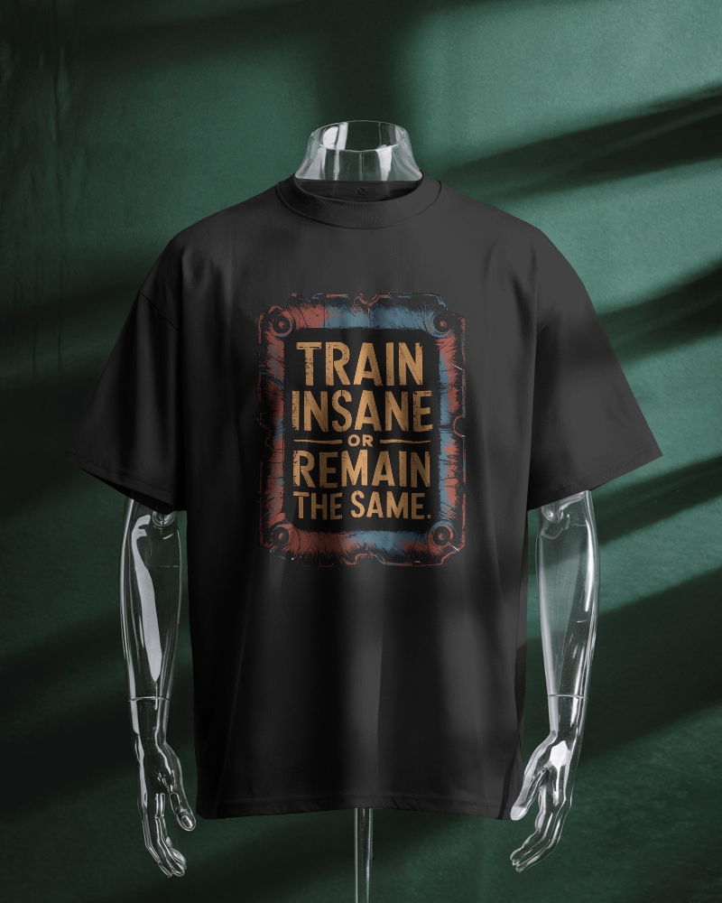 Train Insane: Men's Oversized T-Shirt Oversized Standard T-Shirt Mango Kulfi Black S