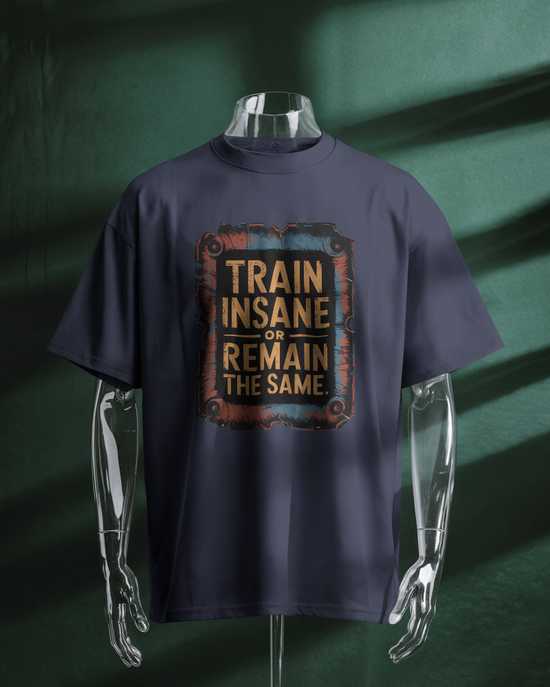 Train Insane: Men's Oversized T-Shirt Oversized Standard T-Shirt Mango Kulfi Navy Blue S