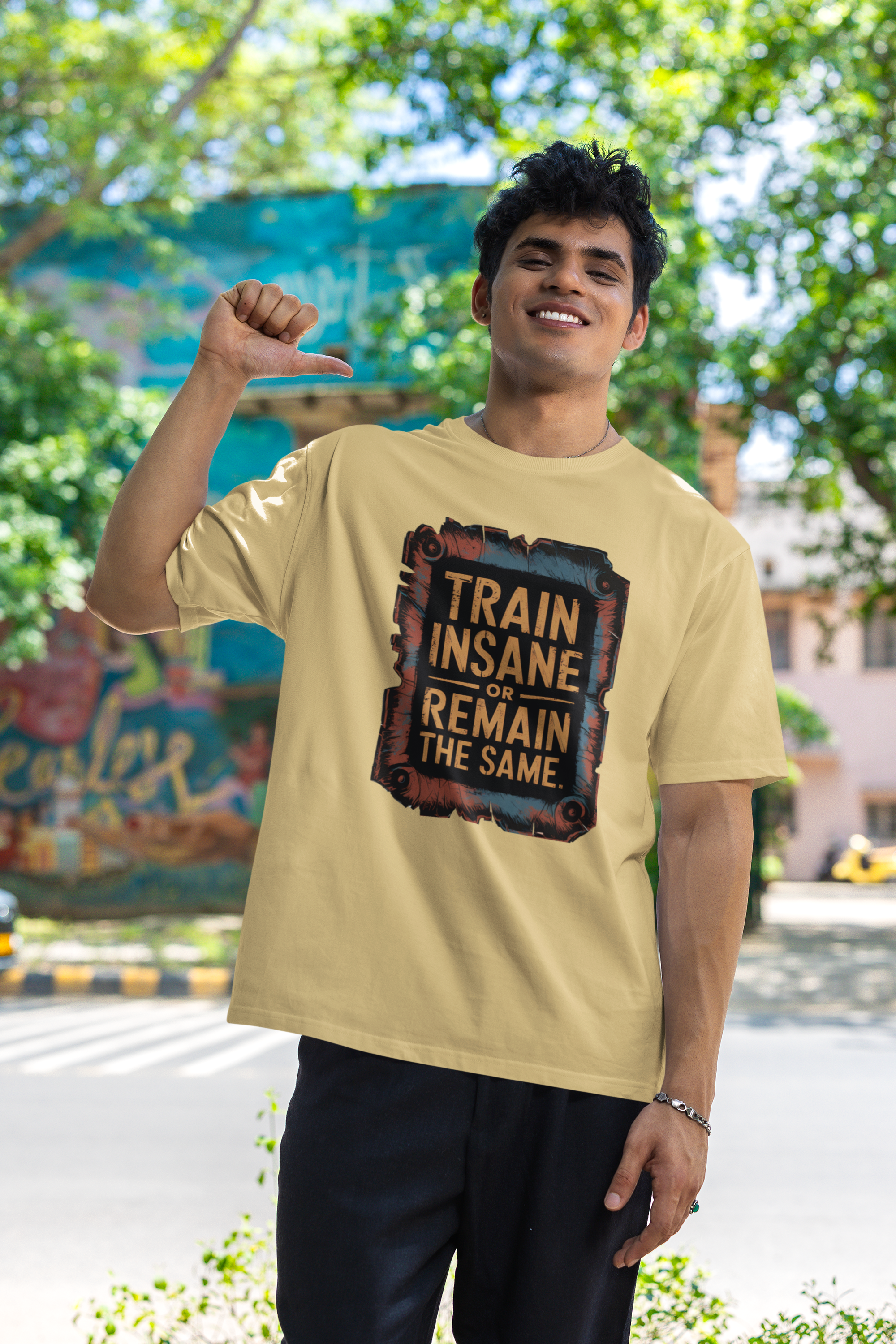 Train Insane: Men's Oversized T-Shirt Oversized Standard T-Shirt Mango Kulfi