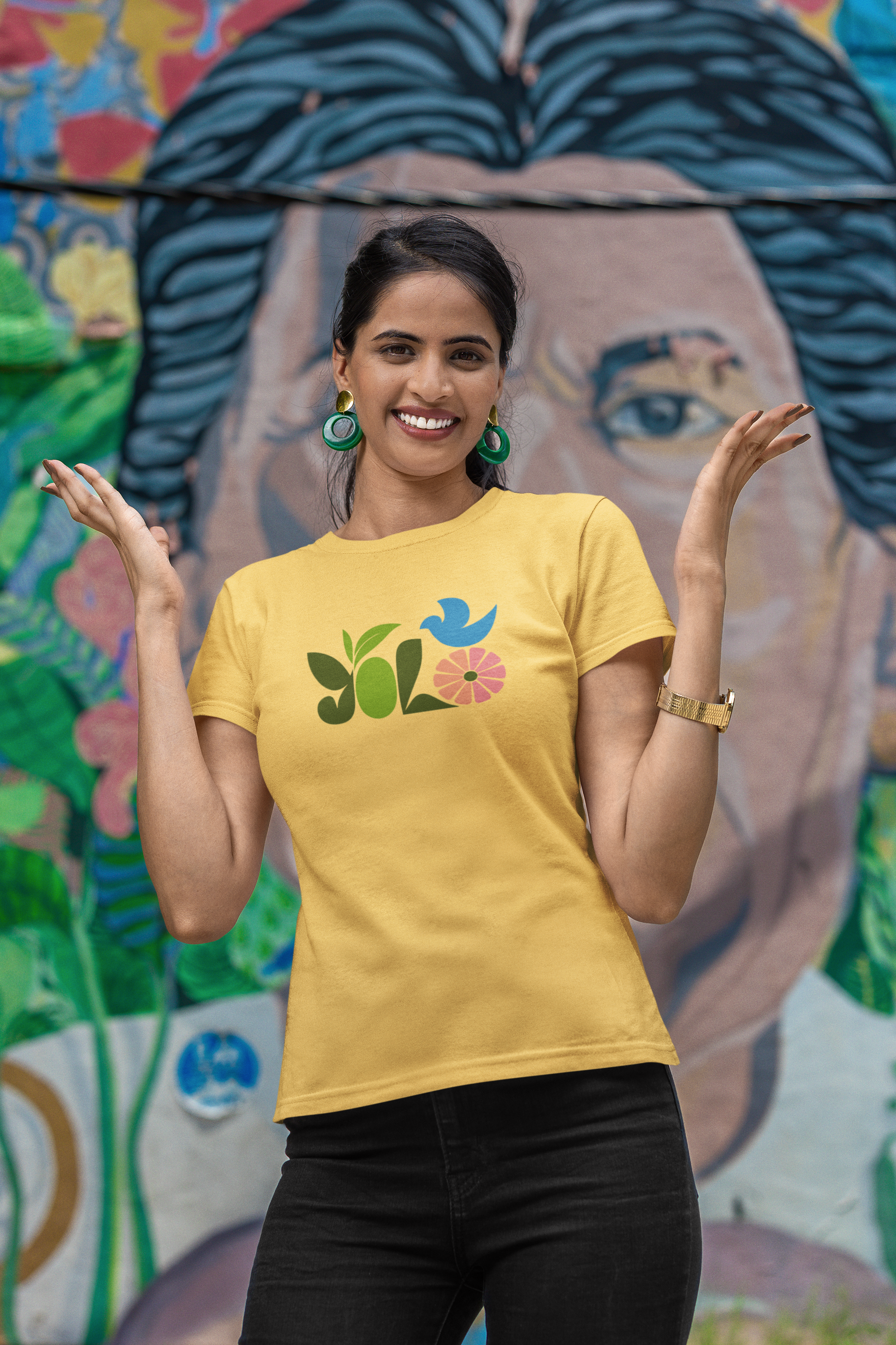 Yolo: Women's T-Shirt Women's T-shirt Round Neck Mango Kulfi Yellow XS